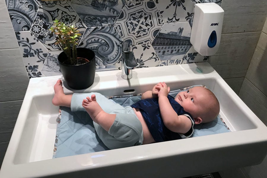 Changing Baby in Sink