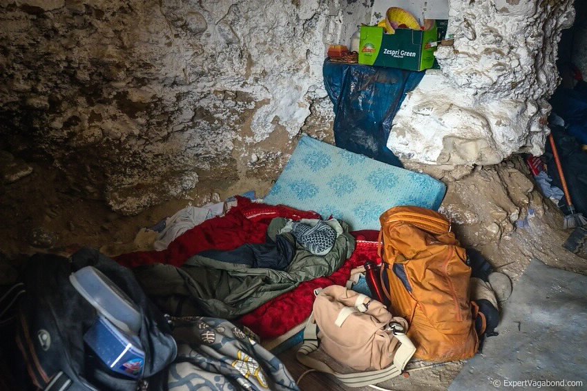 travel packing in a cave